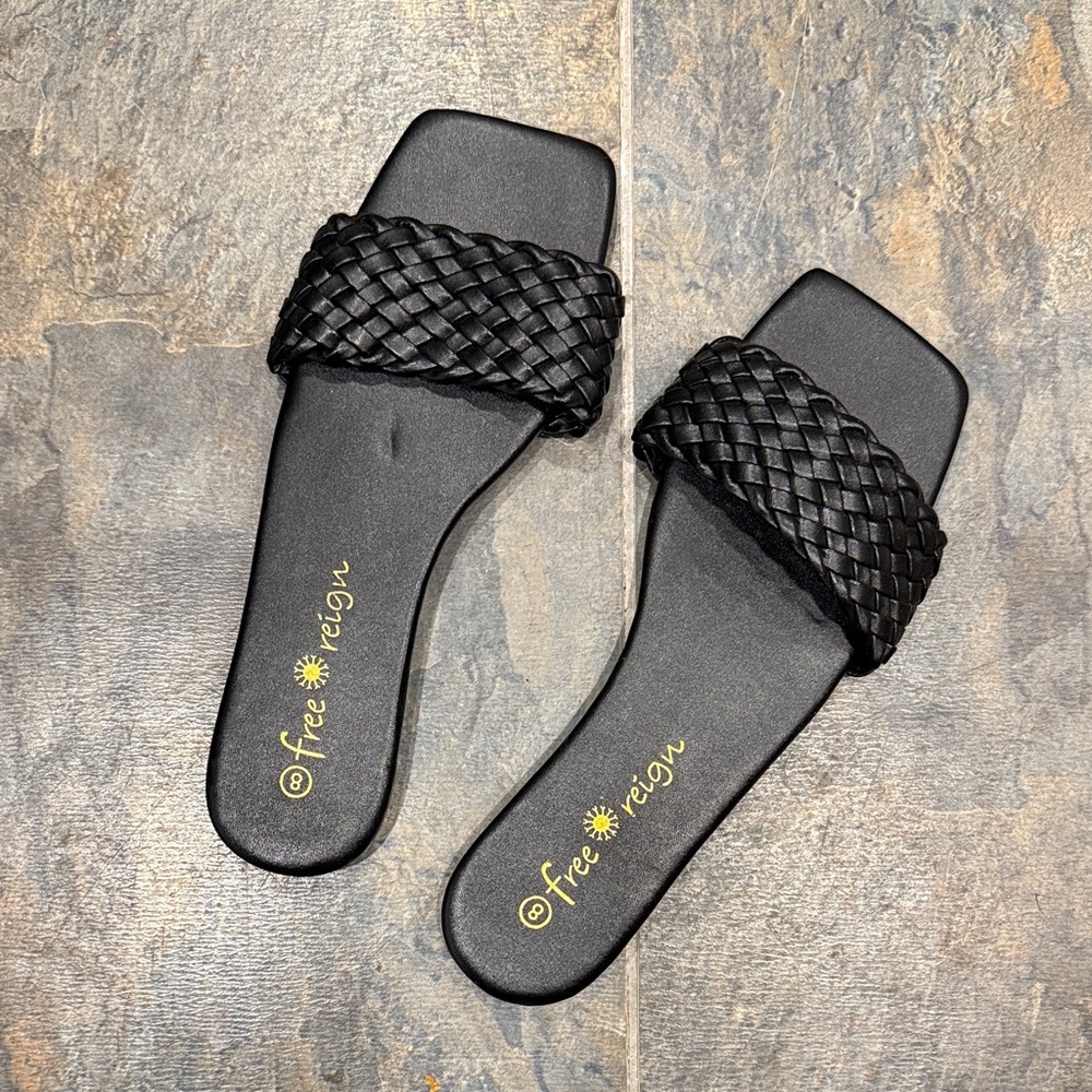Black Woven Slide Sandals
